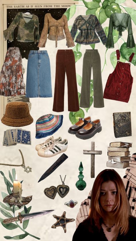 Witchy 90s Aesthetic, Buffy Outfits Aesthetic, Willow From Buffy Outfits, Buffy Willow Outfits, Vintage Witch Outfits, Buffy Aesthetic Outfits, Willow Outfits Buffy, Willow Buffy Outfits, Willow Rosenberg Aesthetic