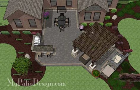 06. Patio Designs for Courtyards or U Shaped Homes – MyPatioDesign.com U Shaped Homes, Backyard Patio Landscaping Ideas, Patio Designs And Ideas Layout, Backyard Patio Landscaping, Paver Patio Installation, Patio Plan, Interior Patio, White Pergola, Patio Installation