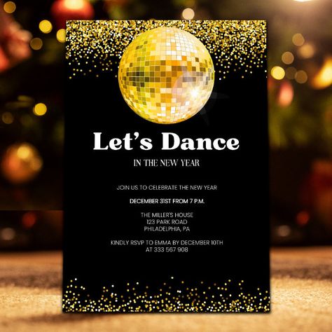 Disco Party Birthday, Kids New Years Eve, New Years Eve Invitations, Templates Edit, New Year's Eve Party, Holiday Party Invitations, Disco Party, New Year Card, New Year Celebration