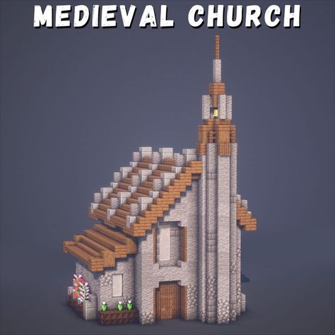 Minecraft medieval church! Tutorial on my YouTube! Minecraft Medieval Church, Minecraft Medieval Village, Minecraft Medieval House, Minecraft Statues, Medieval Church, Rumah Minecraft Sederhana, Minecraft Structures, Bangunan Minecraft, Minecraft Cottage