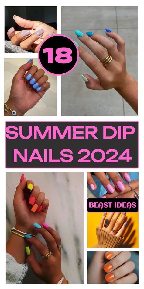 Discover the top 18 summer dip nails designs for 2024 that will make your nails look fabulous. From bright colors to cute and simple designs, our collection has everything you need. Get inspired with ideas for neon, ombre, blue, purple, and pink nails. Whether you prefer neutral tones or bold colors, these summer dip nails are perfect for the season. Stay on trend with the latest 2024 designs and find your next nail inspo here. 2024 Summer Dip Nails, Dip Nails 2024 Summer, Fun Summer Dip Nails, Bright Dip Nails For Summer, Summer Dip Nail 2024 Trends, Summer Nail Colors 2024 Dip, Summer Powder Dip Nails, Dip Powder Nails Summer 2024, Summer Dip Nails 2024