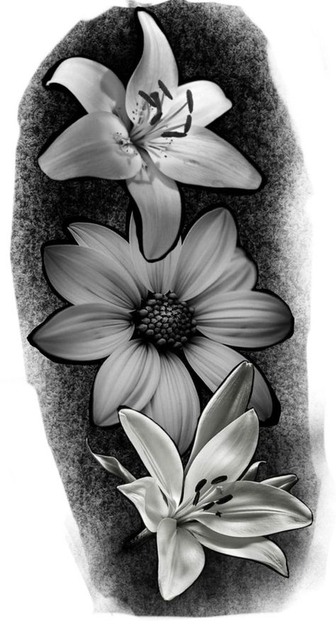 Realistic Lily Tattoo Design, Flower Realistic Tattoo, Tattoo Half Sleeve, Realistic Flower Tattoo, Lily Tattoo Design, Half Sleeve Tattoos, Lily Flower Tattoos, Flores Tattoo, Rose Flower Tattoos