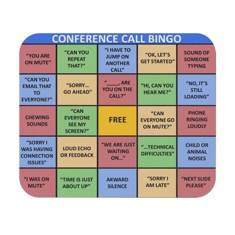 Conference Call BINGO Mouse Pad rectangle | Etsy Work Bingo, Conference Call Bingo, Zoom Meeting, Conference Call, Can You Be, Gaming Mouse Pad, On Repeat, Gaming Mouse, Bingo