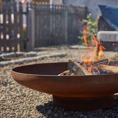 Fire Pits | Fire Pits, Chimineas + Log Holders - Terrain Rust Fire Pit, Steel Fire Pit Ideas Backyard, Bowl Fire Pit, Copper Fire Pit, Rock Yard, Weathered Steel, Bonfire Pits, Iron Fire Pit, Texas Landscape