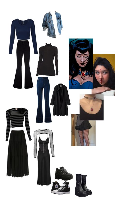 Raven And Starfire Inspired Outfits, Rachel Roth Outfit Aesthetic, Raven Titans Outfit, Rachel Roth Inspired Outfit, Raven Style Outfit, Raven Casual Outfit, Raven Outfit Ideas, Raven Outfits Titans, Rachel Roth Outfit