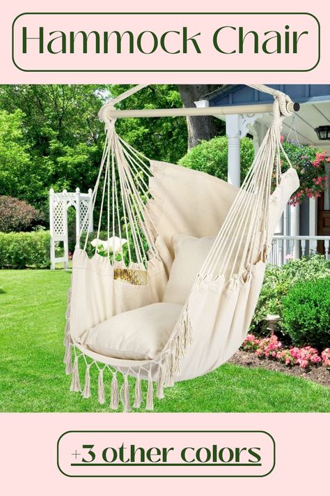 affiliate link: https://amzn.to/3LoaXJp Hanging Rope Chair, Macrame Hanging Chair, Rope Chair, Portable Hammock, Large Cushions, Hammock Stand, Large Chair, Outdoor Swing, Large Macrame