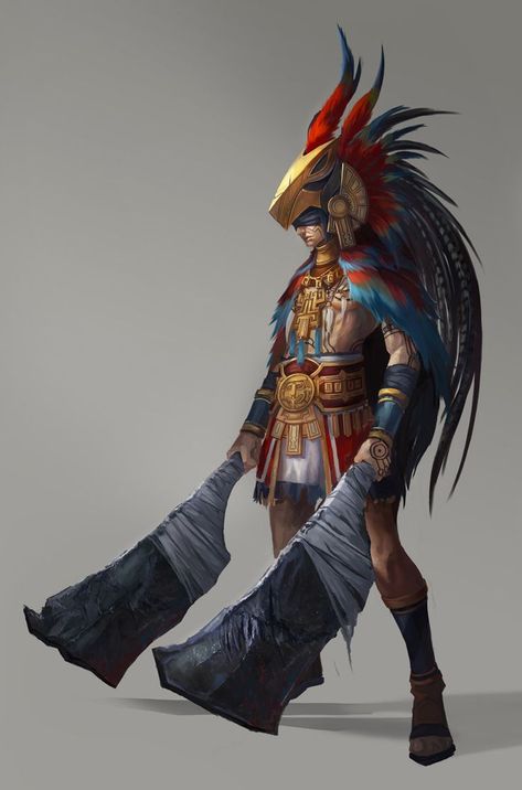 Aztec / Mayan / Incan Warrior Obsidian blades Personaje Fantasy, Aztec Warrior, Heroic Fantasy, Aztec Art, Male Character, 캐릭터 드로잉, Fantasy Male, Comics Art, Fantasy Warrior