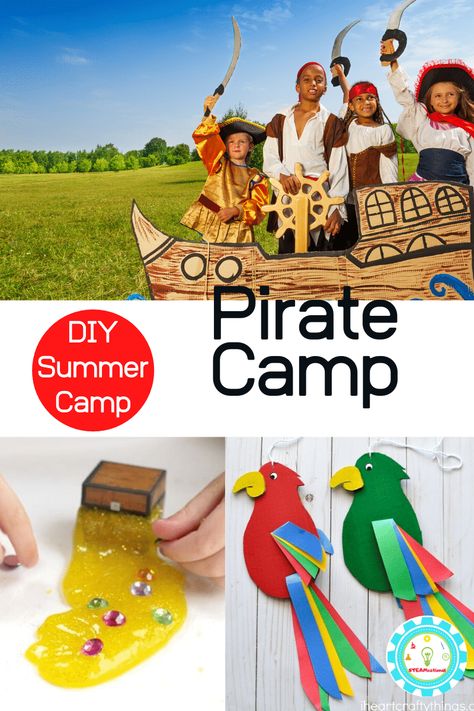 Build your own pirate summer camp right at home! These fun pirate activities will make a magical backyard summer camp and screen free fun for kids! Pirate Activities For School Age, Pirate Themed Crafts For Kids, Pirate Classroom Activities, Survivor Activities For Kids, Pirate Theme Summer Camp Activities, Pirate Camp Ideas, Pirate Summer Camp Ideas, Pirate Camp Activities, Pirate Crafts For Kids Summer Camps