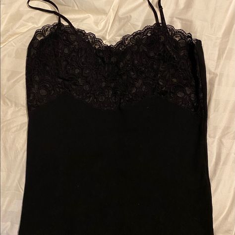 Never Worn, Without Tags. Visual Archive, Black Lace Cami, Silk Tops, Black Cami, Black Camis, Tops Black, Lace Cami, Square Cut, Silk Top