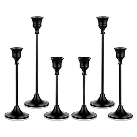 Black Candlestick Holders, Led Taper Candles, Black Taper Candles, Black Candle Holders, Vintage Candlestick Holders, Tapered Candle, Tall Candlesticks, Candle Stickers, Tall Candle