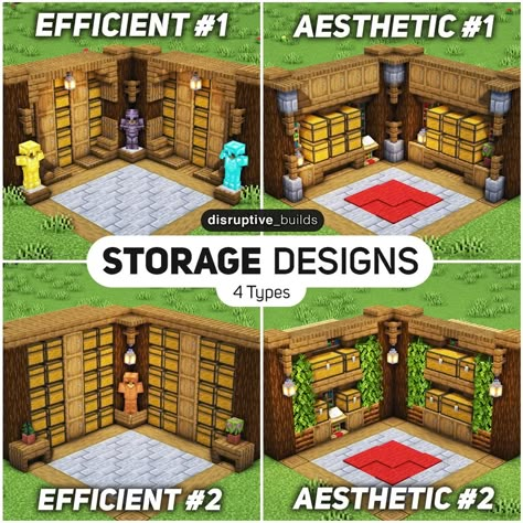 (1) Here are some Efficient & Aesthetic Storage Designs I came up with! : Minecraftbuilds Aesthetic Storage Room, Minecraft Storage Room, Minecraft Storage, Aesthetic Storage, Case Minecraft, Capas Minecraft, Casa Hobbit, Rumah Minecraft Sederhana, Tipografi 3d