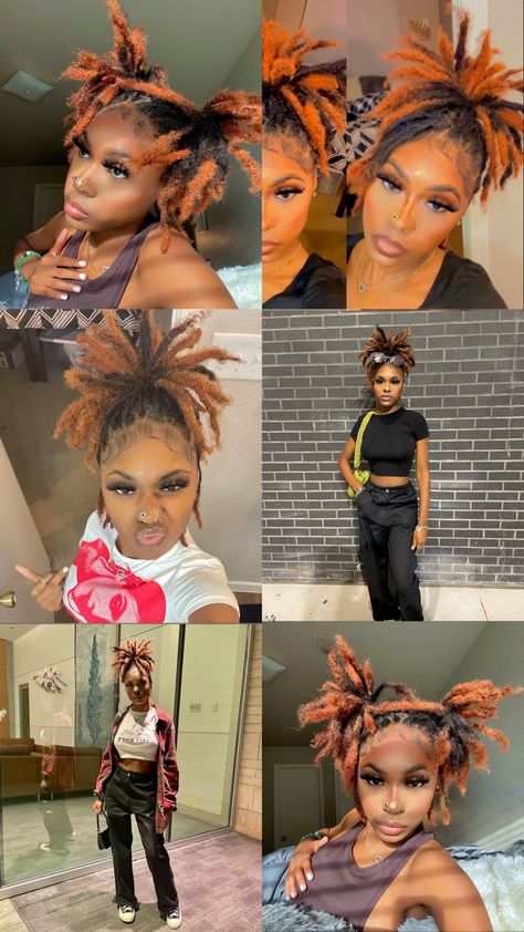 Female Retwist Styles, Styles Over Locs Dreadlocks, Females With Locs, Female With Locs, Female Dreadlocks Styles Short, Loc Inspo Black Women Color, Dreadlocks Dyed Black Women, Short Loc Hairstyles, Curled Locs