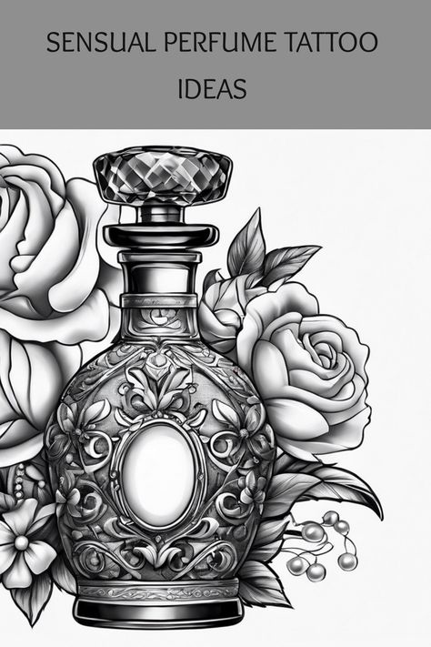 Get seduced by these flirty and elegant perfume tattoo designs, perfect for expressing your uniqueness and love for luxury. Spark your creativity, and explore more enchanting tattoo ideas on our website! #TattooInspiration Traditional Perfume Bottle Tattoo, Perfume Tattoos, Perfume Tattoo, Perfume Bottle Tattoo, Elegant Perfume, Focus On The Present, Dream Catcher Tattoo Design, Dragon Bird, Bottle Tattoo