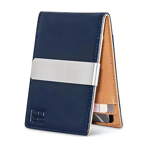 Forrest & Harold F&H Minimalist Men's Wallet Rfid Blocking Wallet, Slim Leather Wallet Money Metal Clip Holds 8 Cards, Back And Front Pocket Wallets, Navy Blue, New In Box Front Pocket Wallet Men, Hang Bag, Minimalist Men, F H, Slim Leather Wallet, Rfid Blocking Wallet, Front Pocket Wallet, Men's Wallet, Pocket Wallet