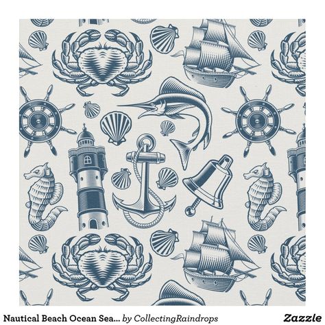 Nautical Beach Ocean Sea Pattern Fabric Swatch Display, Nautical Drawing, Fabric Swatch Display, Mariners Compass Quilt, Basic Tattoos, Sea Background, Pirate Tattoo, Sea Pattern, Nautical Prints