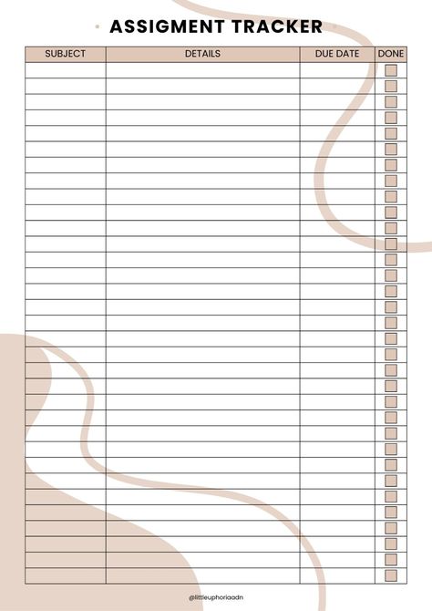 assignment tracker (cream ver) plannerpages #socialmediaplanner📃. Bullet Journal Homework, Assignments Tracker, School Homework Planner, School Organization Printables, Schedule Study, Homeschool Student Planner, Student Essentials, Aesthetic Digital Planner, Productivity Organization