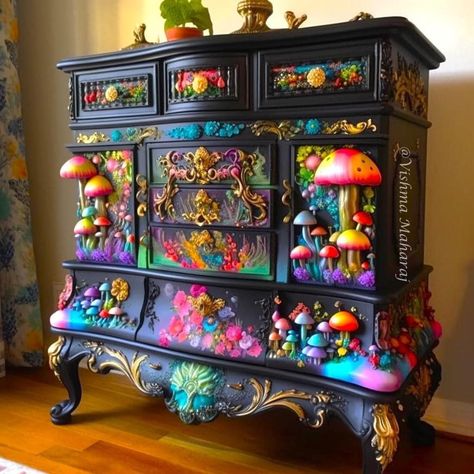 Furnitue paining Fantasy Furniture, Whimsical Furniture, Diy Furniture Renovation, Furniture Renovation, Funky Painted Furniture, Funky Furniture, Dream Room Inspiration, Cute Room Decor, Dream House Decor