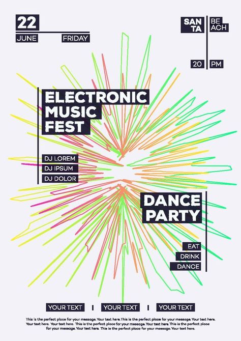 Electronic music fest summer party poster modern color minimalist style Summer Party Poster, Electronic Music Poster, Color Minimalist, Minimalist Color, Music Fest, Party Poster, Festival Design, Festival Posters, Environment Design