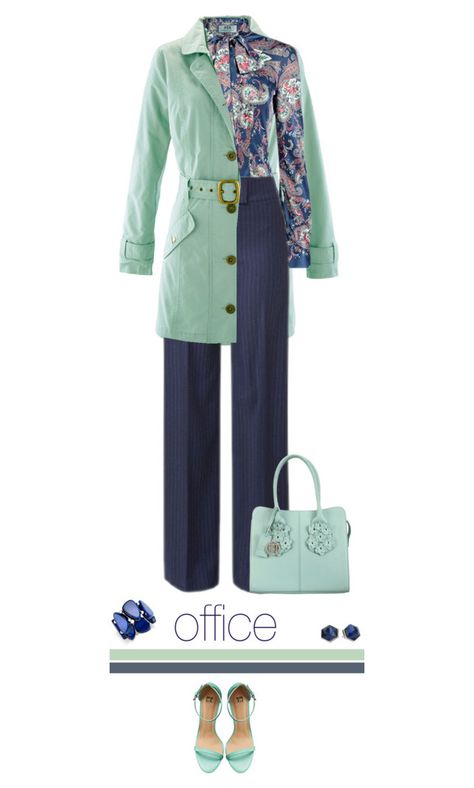 Office outfit: Mint - Navy - Paisley by downtownblues on Polyvore Mint Outfit, Lawyer Outfit, Mint And Navy, Light Spring, Spring Inspiration, Kenneth Cole, Office Outfits, Paisley, Mint