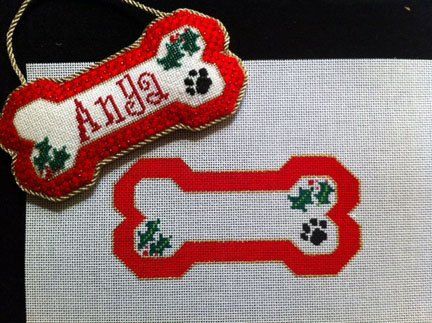 Red Dog Bone ~ BP Designs ~ Danji Designs Needlepoint Christmas Ornaments, Friend Ornament, Stitch Guide, Needlepoint Christmas, Needlepoint Designs, Red Dog, Dog Bone, Latte Art, Holiday Celebration