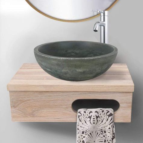 small bathroom wall mount sink - Magnus Home Products Vanity With Towel Bar, Vanity For Vessel Sink, Teak Bathroom Vanity, Vessel Sink Bathroom Vanity, Teak Bathroom, Interior Window Shutters, Wall Mount Sink, Natural Teak Wood, Vessel Faucets