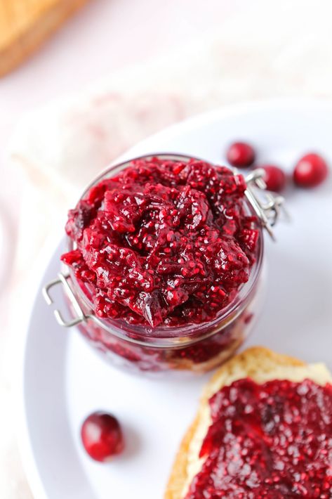 Easy Cranberry Chia Seed Jam Apple Chia Jam, Chia Berry Jam, Strawberry And Chia Jam, Cherry Chia Jam, Gf Sides, Strawberry Chia Jam, Morning Toast, Chia Seed Jam, Cranberry Jam