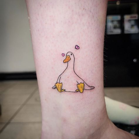 Matching Duck Tattoos For Best Friends, Cute Duck Tattoo Ideas, Duck Duck Goose Tattoo, Duck With Sunglasses Tattoo, Silly Goose Tattoo Small, Matching Goose Tattoos, Cute Duck Tattoo Small, Cartoon Duck Tattoo, Mama Duck And Ducklings Tattoo