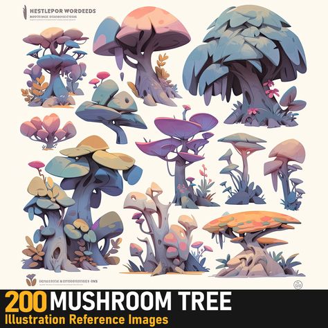 Mushroom Tree, Game Animation, Props Concept, Animation Illustration, Props Art, Paint Brush Art, Creative Drawing Prompts, Wooden Ship, Game Concept Art