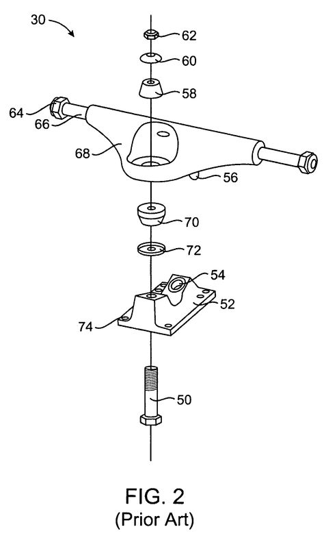 Patent US7810825 - Braking and steering system for a truck, wheeled platform, skateboard or vehicle - Google Patents Truck Tattoo, Skateboard Wheel, Skateboard Truck, Old School Skateboards, Skateboard Parts, Skateboard Trucks, Exploded View, Technical Illustration, Electric Skateboard