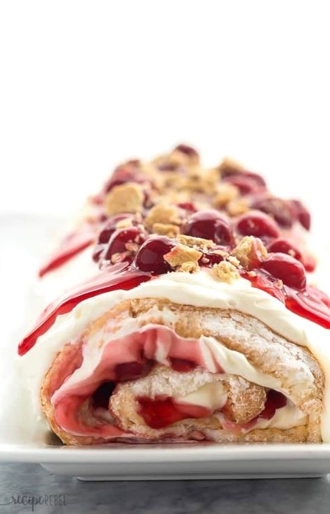 Ashley | Easy Family Meals on Instagram: “Which is your first choice?? A) Cherry Cheesecake B) Triple Berry C) Pumpkin  D) Pineapple Lush . (Clickable link in IGTV description)…” Cherry Cheesecake Cake Roll, Angel Food Cake Roll, Cream Cheese Whipped Cream, Roll Cakes, Cake Rolls, Cake Roll Recipes, Cake Mug, Cheesecake Dessert, Cherry Cheesecake