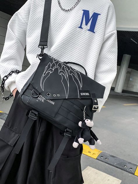 Black  Collar  Polyamide Colorblock Square Bag,Messenger Bag Embellished   Men Bags Vacation Style Men, Watch Hacks, Husband Fathers Day Gifts, Mens Luggage, Casual Crossbody Bag, Personalized Gifts For Men, College Bags, Estilo Punk, Style Punk