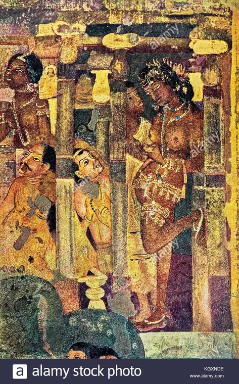 Download this stock image: paintings ajanta caves, Aurangabad, Maharashtra, India, Asia - KGXNDE from Alamy's library of millions of high resolution stock photos, illustrations and vectors. Ajanta Ellora Caves Paintings, Ajanta Caves Paintings Murals, Ajantha Painting, Ajanta Caves Paintings, Ajanta Paintings, Ancient Egyptian Artwork, Ajanta Ellora, Ajanta Caves, Gayatri Devi