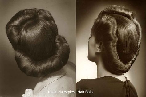 History of Womens Fashion - 1940 to 1949 | Glamourdaze                                                                                                                                                                                 More 1940 Hairstyles, 1940 Hair, Old Fashioned Hairstyles, Cabelo Pin Up, 40s Mode, Retro Updo, Historical Hairstyles, 40s Hairstyles, 1940s Women