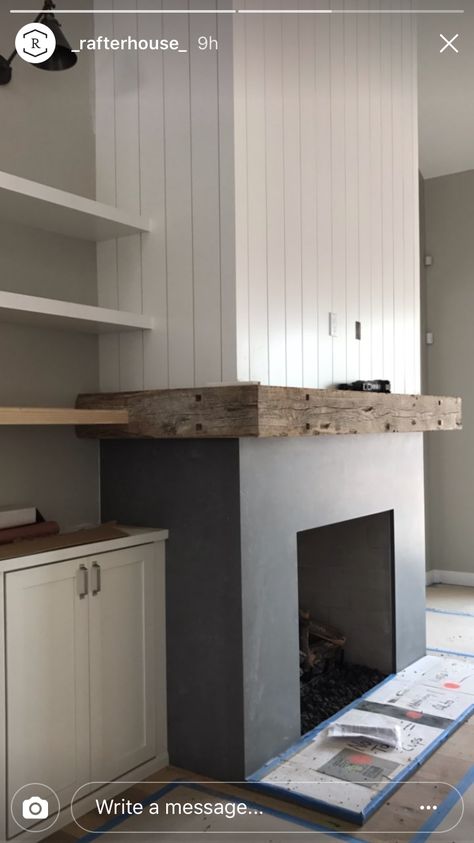 Vertical Shiplap Fireplace, Horizontal Shiplap, Cement Fireplace, Vertical Paneling, Beam Mantle, Interior Fireplace, Rustic Mantle, Vertical Shiplap, Concrete Fireplace