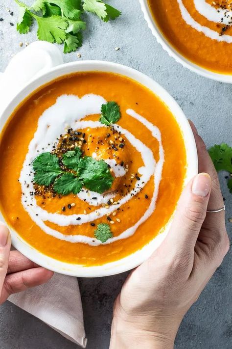 Thai Curry Carrot Soup - Lean Green Nutrition Fiend | Recipe | Curried carrot soup, Carrot soup recipes, Curry soup recipes Curry Carrot Soup, Honey Garlic Cauliflower, Matcha Truffles, Thai Carrot Soup, Green Nutrition, Curried Carrot Soup, Carrot Curry, Carrot Soup Recipes, Thai Spices