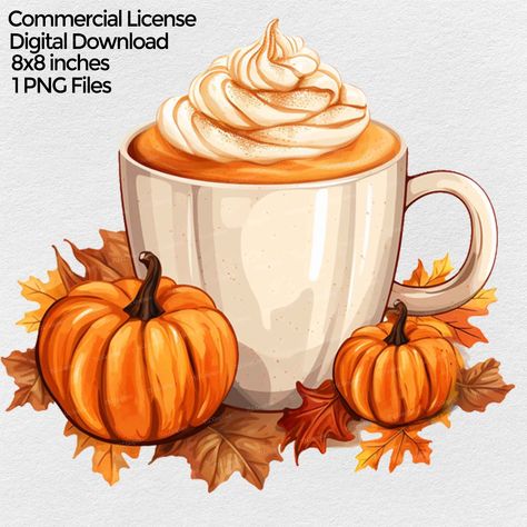 Coffee Graphics, Spiced Drinks, Spice Coffee, Thanksgiving Images, Pumpkin Clipart, Coffee Painting, Pumpkin Spice Coffee, Coffee Png, Holiday Clipart