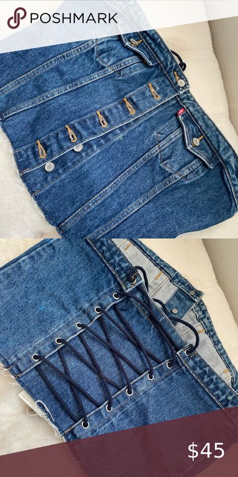 💗VINTAGE💗 Levi denim corset top y2k Jeans Corset Top Diy, Upcycled Denim Corset, Corset Out Of Jeans, Jeans To Top Diy, Denim Corset Top Diy, Jeans Corset Diy, Diy Denim Top From Jeans, Demin Corset Top, Denim Corset Diy