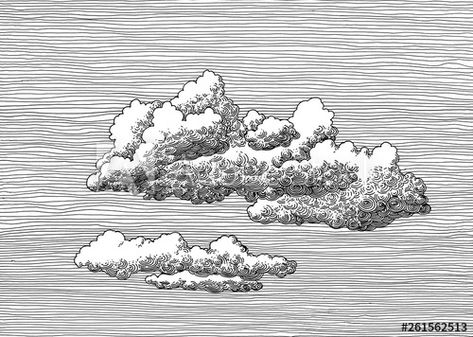 Cloud Line Art, Draw Clouds, Realistic Sketch, Cloud Canvas, Cross Hatching, Modern Poster, Urban Sketching, Canvas Paper, Ink Pen Drawings