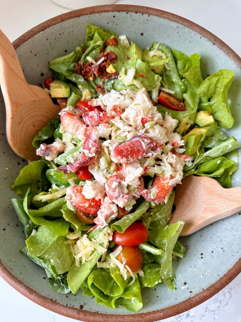 Duryea's Lobster Cobb Salad Recipe - rachLmansfield Seafood Cobb Salad, Crab Cobb Salad, Lobster Cobb Salad, Strawberry Feta, Cobb Salad Recipe, Lobster Salad, Classic Caesar Salad, Crab Salad, Lunch Appetizers