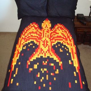 Fiery Phoenix Quilt Phoenix Pattern, Pixel Quilting, First Quilt, Good Excuses, Wall Quilts, Embroidered Clothes, Cold Weather Outfits, Small Quilts, A Pattern