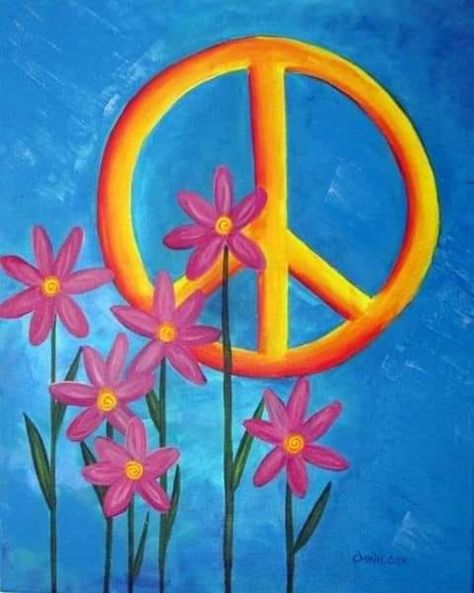 Peace Sign Painting, Paz Hippie, Peace Symbols, Teen Wall Art, Peace Sign Art, Painting Girl, Peace Love Happiness, Hippie Painting, Sign Painting