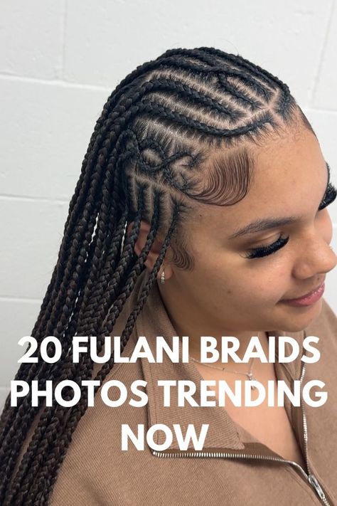 Unique Afro Hair Ideas for Women Braids In Front And Box Braids In Back, Fulani Braid Patterns, Fulani Braids Ideas, Trending Hairstyles 2024 Women Braids, Funali Braids Designs, New Braids Hairstyles 2024, Funali Braids Flip Over, Trending Hairstyles 2024, Fulani Braids Natural Hair