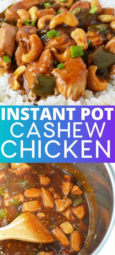 Easy Instant Pot Cashew Chicken recipe. This healthy Instant Pot cashew chicken tastes like your favorite Chinese takeout made at home in only 30 minutes! #cashewchicken #instantpot #chickenrecipes #instapotrecipes #instapot #chicken #takeout Instant Pot Cashew Chicken, Easy Cashew Chicken Recipe, Instapot Recipes Chicken, Cashew Chicken Recipe, Healthy Instant Pot, Pot Recipes Easy, Chinese Takeout, Cashew Chicken, Best Instant Pot Recipe