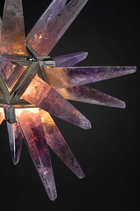 AMETHYST LIGHTINGS.ALEXANDRE VOSSION - ROCK CRYSTAL CHANDELIER Amethyst Chandelier, Star Chandelier, Crystal Lighting, Crystal Light, Crystal Stars, Rock Crystal, Lamp Shades, Amethyst Crystal, Crystal Chandelier