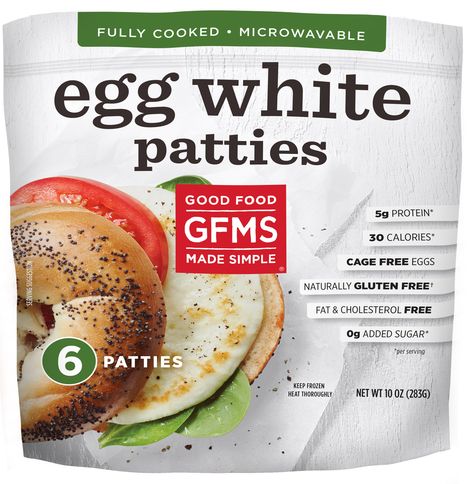 Easy Frozen Egg White Patties | Good Food Made Simple White Patty, Frozen Breakfast Burritos, Oatmeal Waffles, Breakfast Burritos Frozen, Gluten Free Fish, Cage Free Eggs, Frozen Breakfast, Sausage Patty, English Muffins