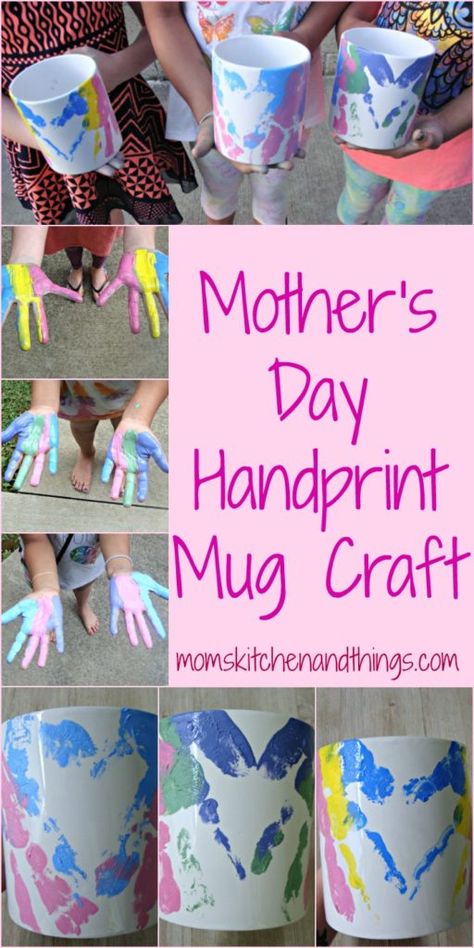 Mother’s Day Handprint Mug Craft Handprint Mug, Mothers Day Crafts Preschool, Easy Mother's Day Crafts, Diy Mother's Day Crafts, Mother's Day Projects, Diy Preschool, Mug Crafts, Diy Gifts For Kids, Diy Toddler