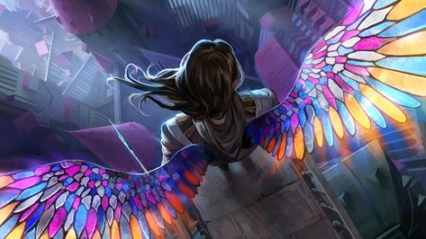 angel, Wings, Stained Glass, Fantasy Art, Artwork, Magic: The Gathering, Digital Art Wallpaper Celestial Warlock, Angel Wings Art, Wings Wallpaper, A State Of Trance, Magical Women, Desktop Background Images, Stained Glass Angel, Art Tumblr, Wings Art