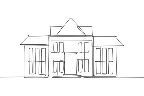 Single one line drawing of luxury elementary school building exterior. Back to school minimalist, education concept. Continuous simple line draw style design graphic vector illustration