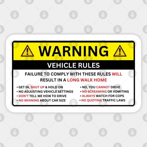 Warning Car Sticker, Car Funny Stickers, Car Interior Stickers, Car Warning Sticker, Warning Labels Funny, Nissan 1400, Funny Truth Or Dare, Funny Car Stickers, Funny Warning Signs