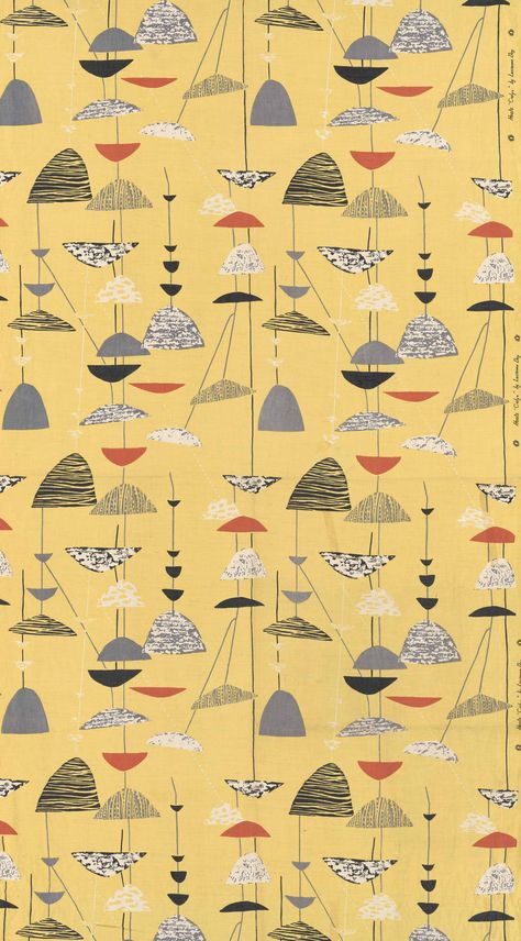 Lucienne Day 1951. Very contemporary in feel, so much so that if you didn't know when it was made you would probably guess at the 21st centaury when in fact it is from the 1950's. 50s Wallpaper, 60s Interior, Jewellery Project, Lucienne Day, 1950s Patterns, Furnishing Fabric, Retro Printables, Motif Art Deco, House Gallery